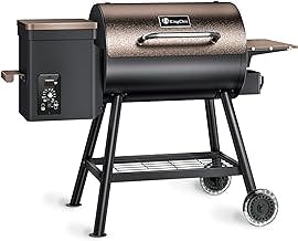 KingChii 456 SQ.IN Pellet Grill Smoker with Side Shelf, BBQ Grill with PID Temperature Control for Outdoor Cooking, BBQ Camping and Patio, Brown