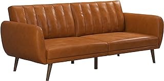 Novogratz Brittany Futon, Convertible Sofa & Couch, Camel Faux Leather Sofas, Width: 81.5",Depth: 34.5",Height: 31.5"