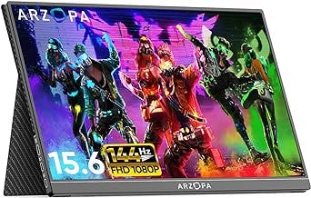 ARZOPA 15.6'' 144Hz Portable Gaming Monitor, 100% sRGB 1080P FHD Portable Monitor with HDR, Ultra Slim, Eye Care, External Second Screen for Laptop, PC, PS5, Mac, Xbox, Switch-G1 Game