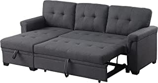 Lilola Home Linen Reversible Sleeper Sectional Sofa with Storage Chaise, Dark Gray